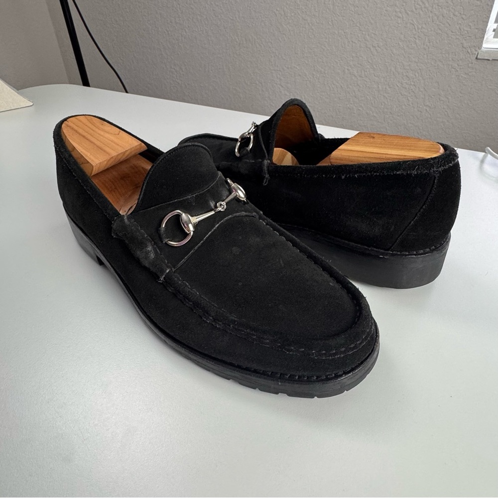 Gucci Mens Horsebit Black Suede Leather  Loafers Shoes Size 10.5 - Picture 6 of 17